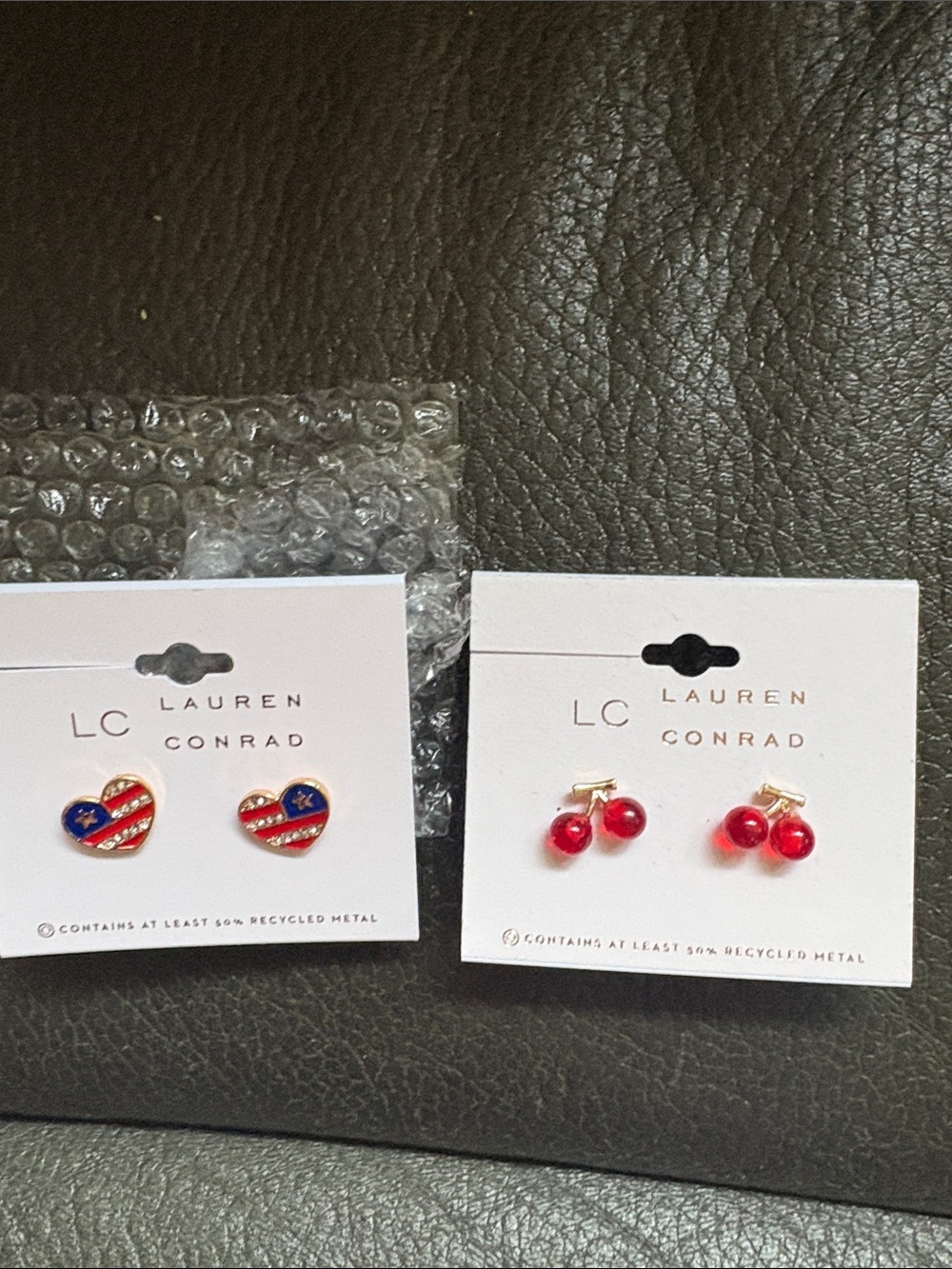 Lauren Conrad set of two earrings in heart flag and Cherries